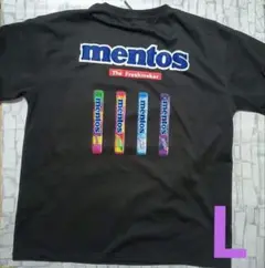 企業tシャツ　お菓子　メントス　tシャツ 　メンズ　ブラック　Lサイズ