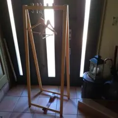 ナチュラルウッド ハンガーラック フック付き
