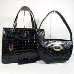 美品 リアルクロコダイル ショルダーバッグ セット ブラック 黒 本鰐革