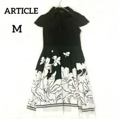 【ARTICLE】ロングワンピース　M　ブラック　花柄　襟つき　上品　エレガント
