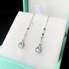 a8【高品質✨】ドロップダイヤアメリカンピアス 雫 水滴 ロングチェーン 可愛い