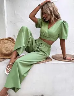 shein セットアップ　緑　グリーン　夏　春　黄緑
