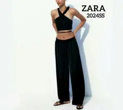 ZARA ザラ 黒 ウエストゴム涼しげワイドパンツМ