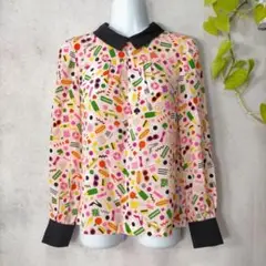 1098✦新品【Kate Spade】長袖総柄ブラウス(0A) シルク100%
