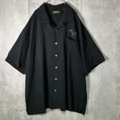 高級 シルク 両面刺繍 オープンカラー シャツ 星条旗 黒