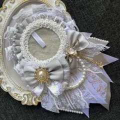 【 No.15 グレー × 白 】色違い◎ 痛ロゼット ハンドメイド
