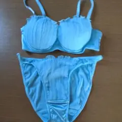 水色 プリーツブラジャーショーツセット65C