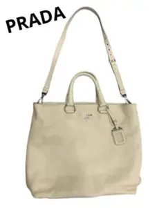 PRADA プラダ 2WAYトートバッグ レザー クリーム