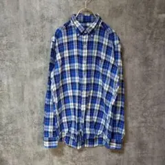 【美品】トップバリュ ネルシャツ チェック 青白 トップス Mサイズ