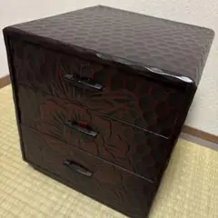 鎌倉彫　彫刻　漆器　３段引き出し　ミニ小箱　書物　書斎　和風　木製　昭和レトロ