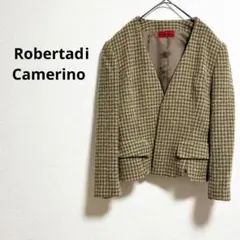 a201【ロベルタディカメリーノ】ノーカラーツイードパワショルヴィンテージレトロ
