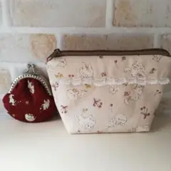 ハンドメイド♡ミニがま口・ファスナーポーチ２点セット　ネコちゃん