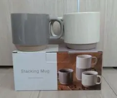 【値下げ 新品 未使用】スタッキング マグ カップ 2個 ホワイト ベージュ
