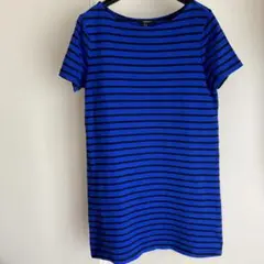 フォーエバー21 青×黒 ボーダー 半袖 チュニック Tシャツ カットソー