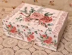 ＊デコパージュ＊薔薇雑貨**ペーパーボックスMサイズ**♪ジュリアローズ柄♪