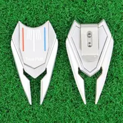 ゴルフ クリップ付きグリーンフォークu0026マーカー シルバーショート