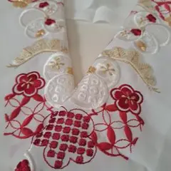 紅白 赤 花柄刺繍 半襟 白 成人式 振袖 刺繍 白 金 花 松
