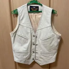 Harley-Davidson ハーレーダビッドソン ホワイトレザーベスト 刺繍