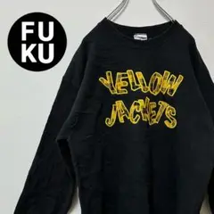 【USスウェット】チェック柄 刺繍 風合いある黒色 ゆるだぼ レトロ 古着