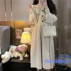 冬物入荷❤️ 花柄 Vネック ニット セーター ワンピース ロング丈 アイボリー