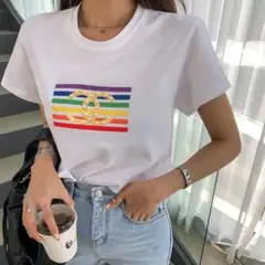 DABAgirl レインボーパロディプリントTシャツ ダバガール