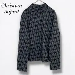 美品❤【クリスチャンオジャール】ハイネック長袖ニット 幾何学柄 総柄 ウール L
