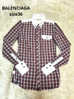 バレンシアガ BALENCIAGA シャツ ブラウス チェック ボタンダウン 赤