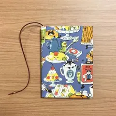【 文庫本 】ブックカバー ハンドメイド アニマル喫茶 ブルー