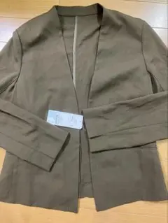新品　レディース　L 9号　ノーカラージャケット　ブラウン　吸汗速乾　イオン