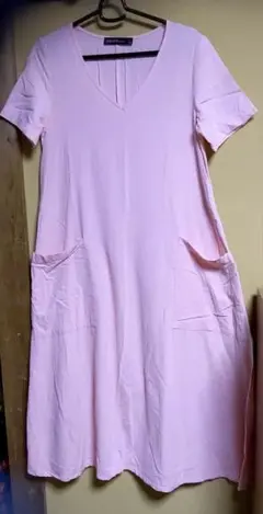 Zanzea ピンク Vネック 半袖 ロングワンピース M