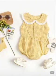 【SHEIN】チェック レース襟 ノースリーブロンパース 12-18M