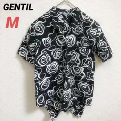 美品　ジェンティ　半袖シャツ　Tシャツ　Vネック　総柄　柄シャツ　ブラック　黒