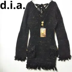 【フォロー割】新品 d.i.a. ゴールドラメ入りフリンジ ニットワンピース