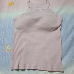 ユニクロリブ編みピンクタンクトップ Lサイズ