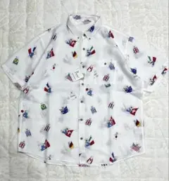 Papas 麻100 半袖 シャツ ホワイト 柄 タグ付き新品