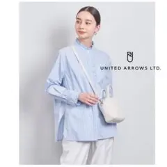 【美品】 ユナイテッドアローズ フリルスタンドカラーシャツ ブラウス ストライプ