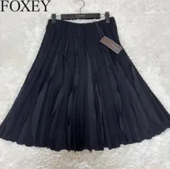 20年　FOXEY ニットプリーツスカート　波模様　フリル　41231 ブラック