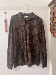 vintage 古着 ブラウン 柄シャツ 長袖シャツ
