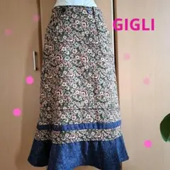 GIGLI ✳️410✳️美品♥花柄デニム風フレアスカート