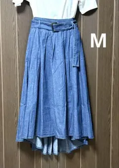 earth デニムフレアスカート ウエストベルト付き M