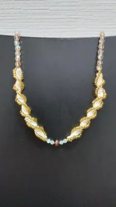 ハンドメイド　ビーズネックレス　キャッツアイ