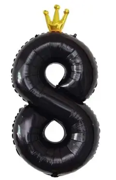 ✨売切れ御免✨バルーン 数字 風船 誕生日 黒 40インチ ナンバー8 王冠付き
