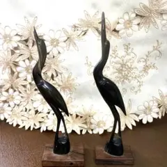 水牛の角 鶴 黒鳥 置物 オブジェ (水牛角)