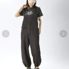 ニコアンド FINEリネンサロペット L ブラック