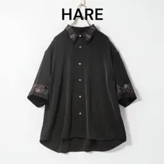 美品 HARE ハレ トロミシャツ 刺繍 ブラック
