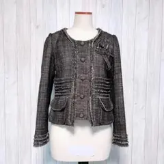 【MaxBlue】ノーカラージャケット 羽織り ラメツイード フォーマル M