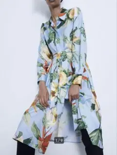 新品タグ付き！ザラ　ボタニカル　ロングシャツワンピース　M