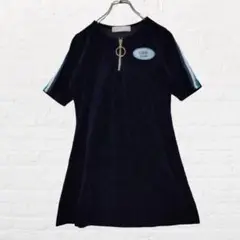 バブルス ベロアミニワンピース F ネイビー ワッペン入り ジップアップ
