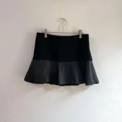 3307【ZARA】ミニスカート　異素材　フェイクレザー　黒　ＸＳ　ギャル