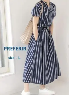 ストライプ 半袖 シャツ ワンピース PREFERIR プレフェリール